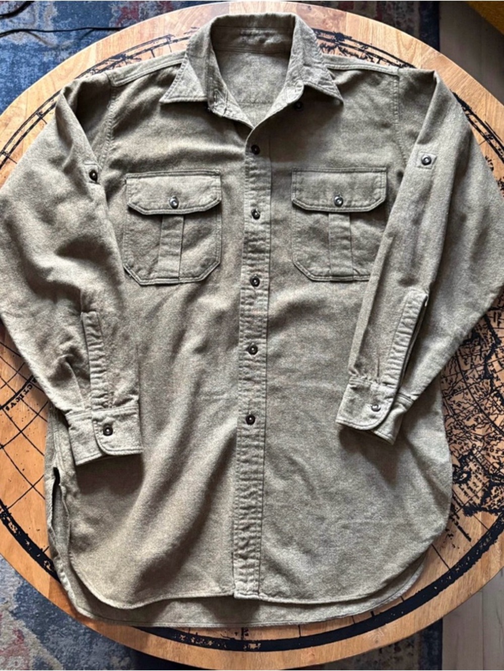 1950s Vintage Wool Olive Khaki Work Shirt S/M - Unisex